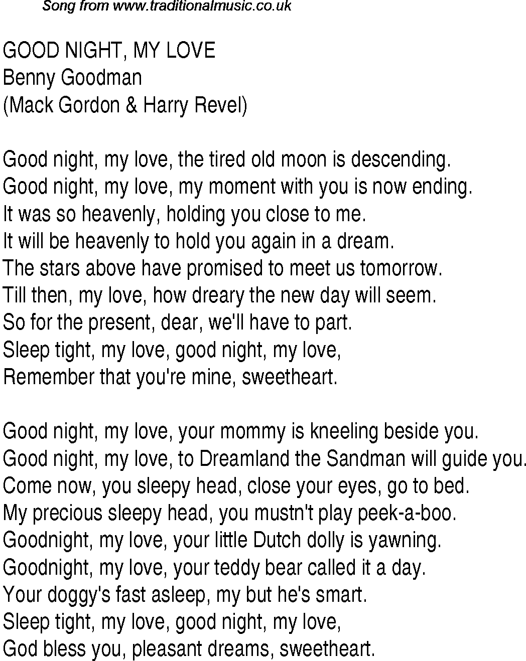 Music charts top songs 1937 - lyrics for Goodnight My Love