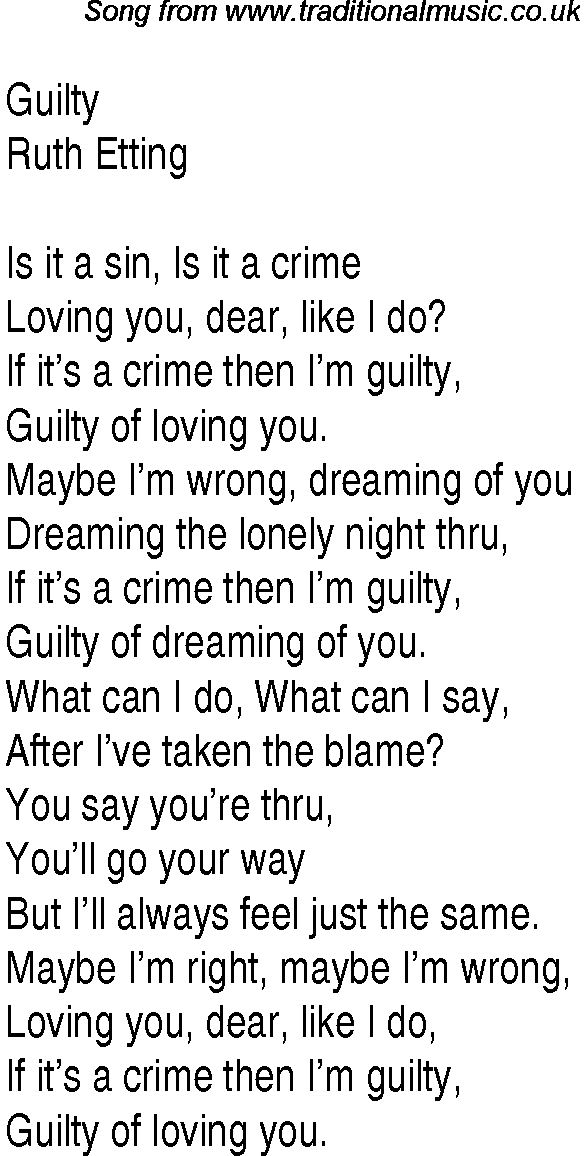 Music charts top songs 1931 - lyrics for Guiltyre