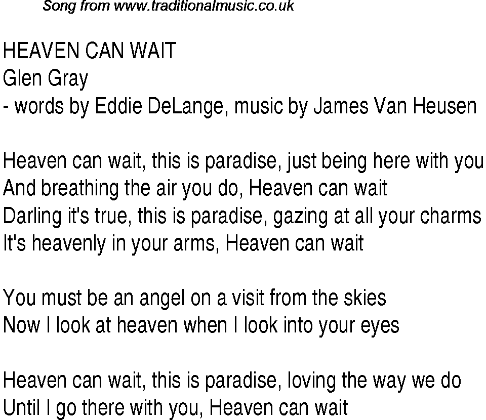 Music charts top songs 1939 - lyrics for Heaven Can Wait