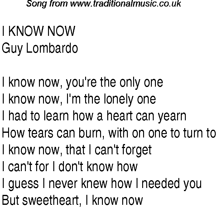 Music charts top songs 1937 - lyrics for I Know Now