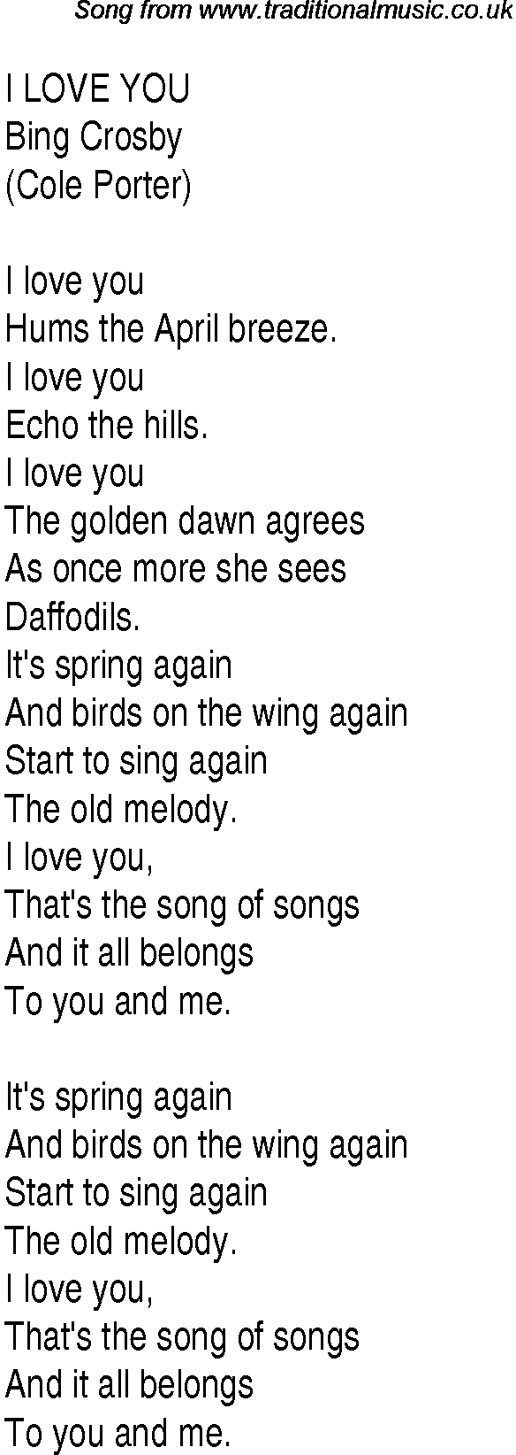 Music charts top songs 1944 - lyrics for I Love You