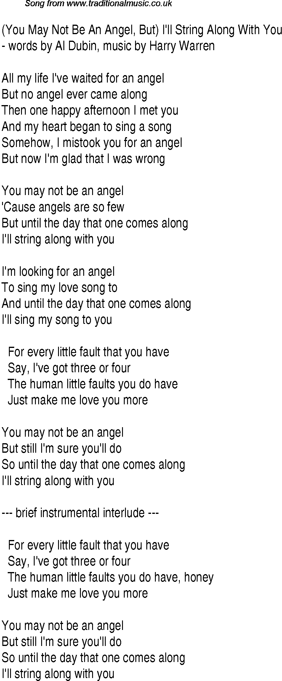 Music charts top songs 1934 - lyrics for Ill String Along With You