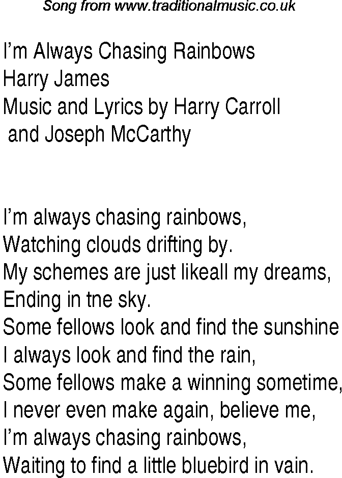 Music charts top songs 1946 - lyrics for Im Always Chasing Rainbowshj