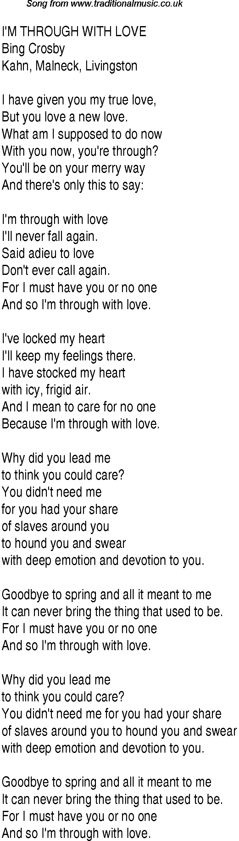 Music charts top songs 1931 - lyrics for Im Through With Love