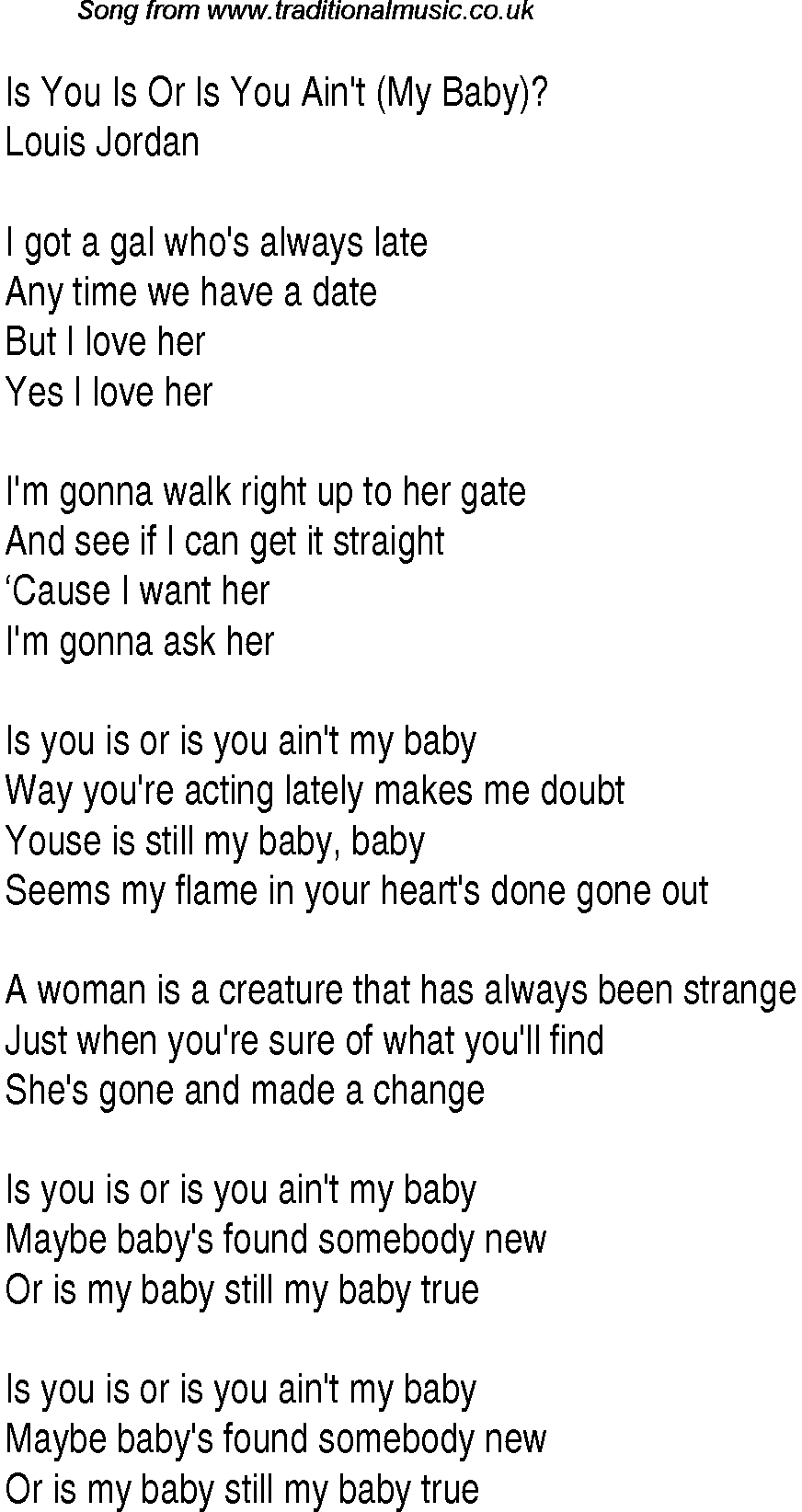 Music charts top songs 1944 - lyrics for Is You Is Or Is You Aint My Babylj