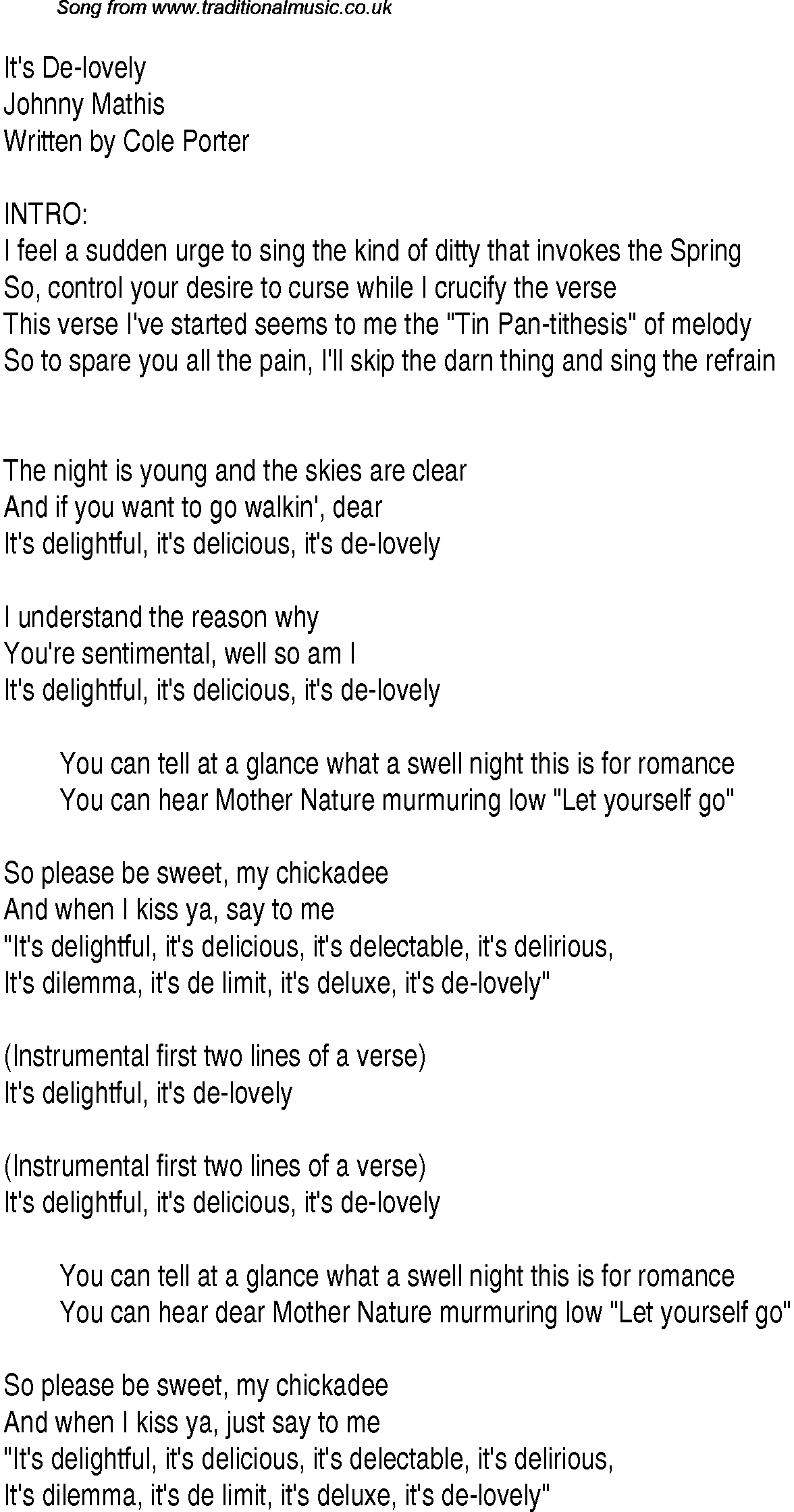 Music charts top songs 1937 - lyrics for Its De Lovely