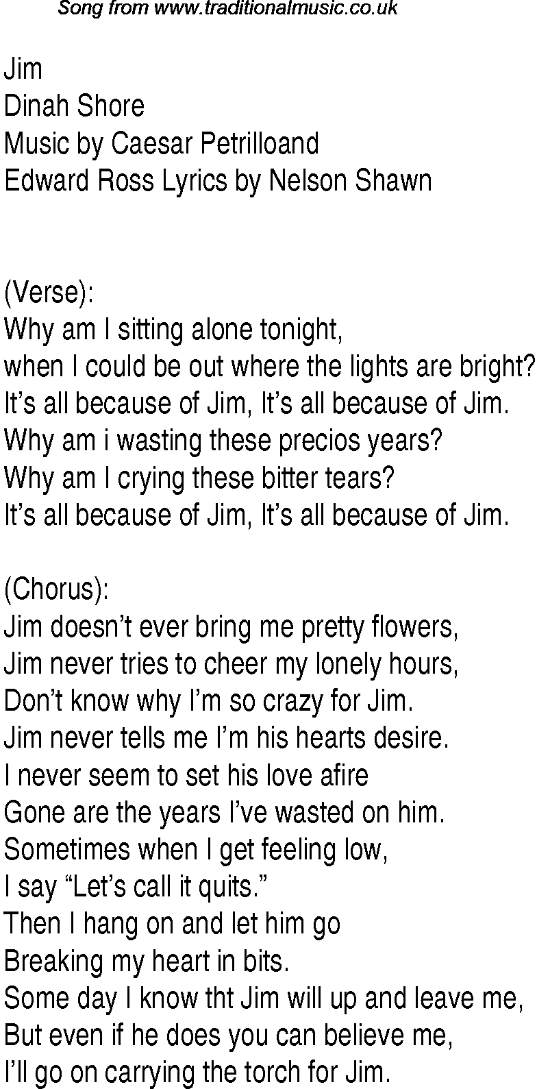 Music charts top songs 1941 - lyrics for Jim