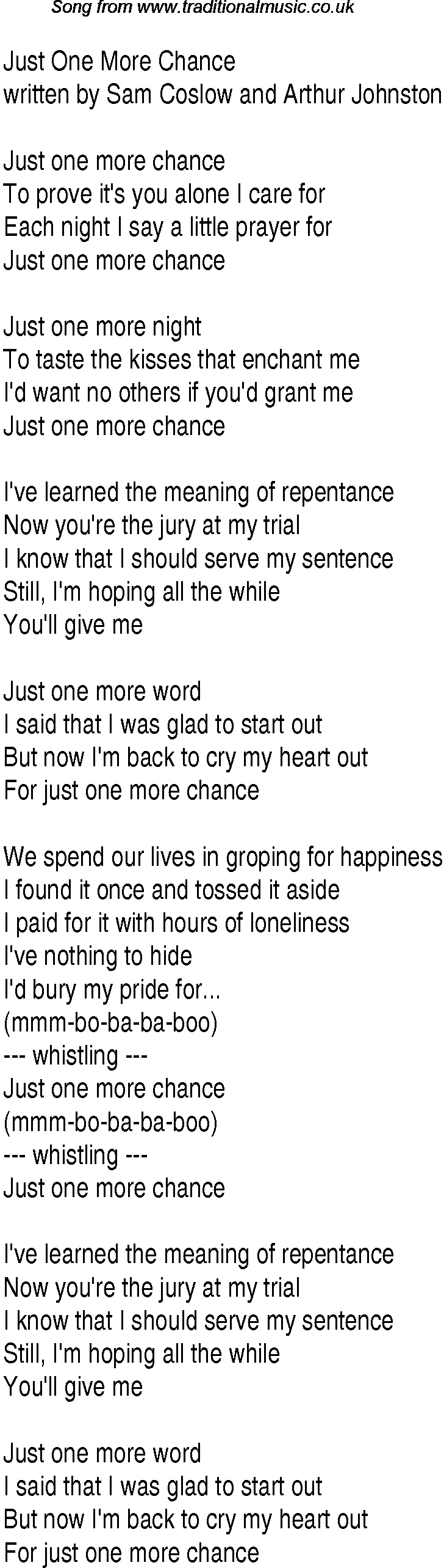 Music charts top songs 1931 - lyrics for Just One More Chance