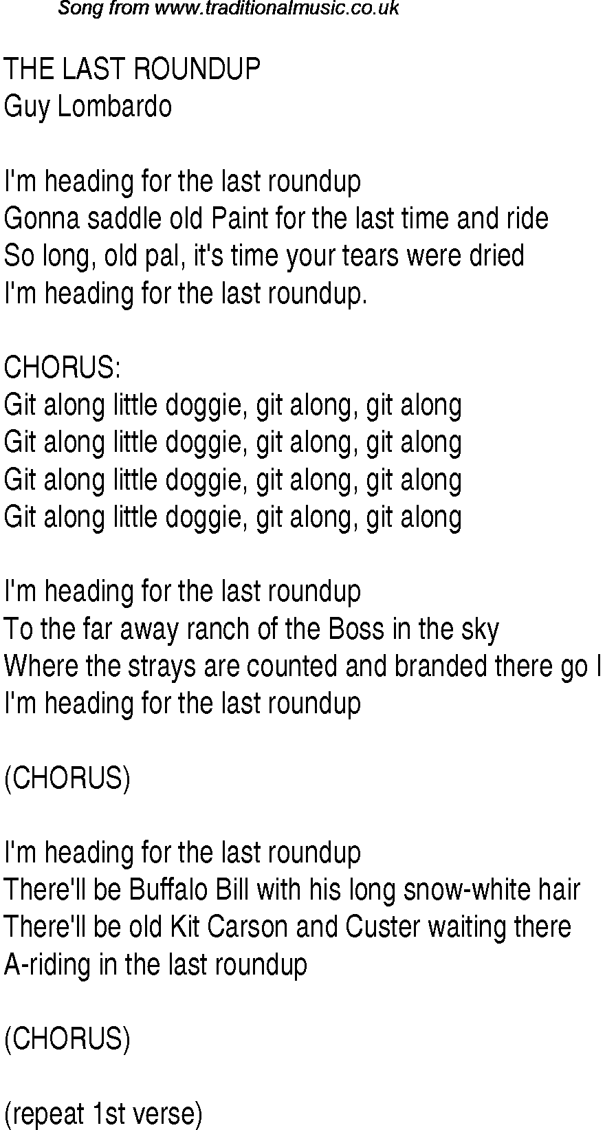 Music charts top songs 1933 - lyrics for Last Roundup