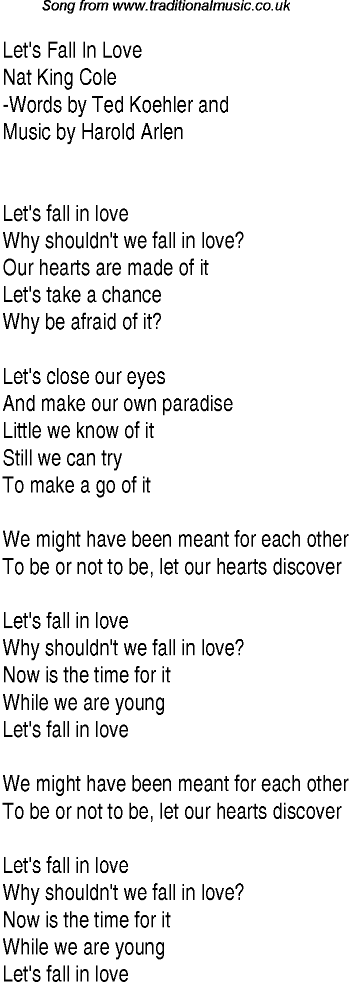 Music charts top songs 1934 - lyrics for Lets Fall In Love