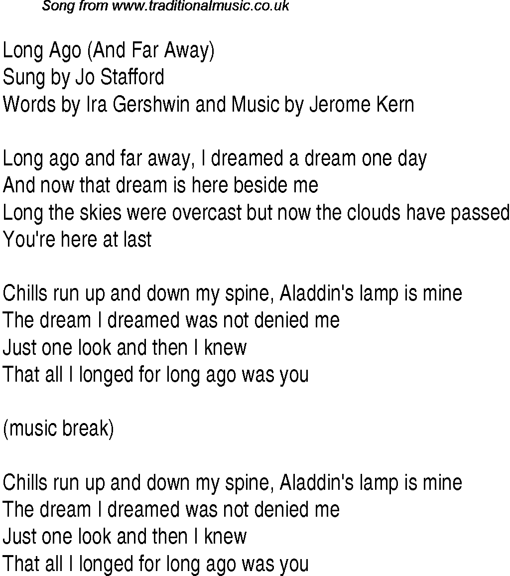 Music charts top songs 1944 - lyrics for Long Ago And Far Awayjs
