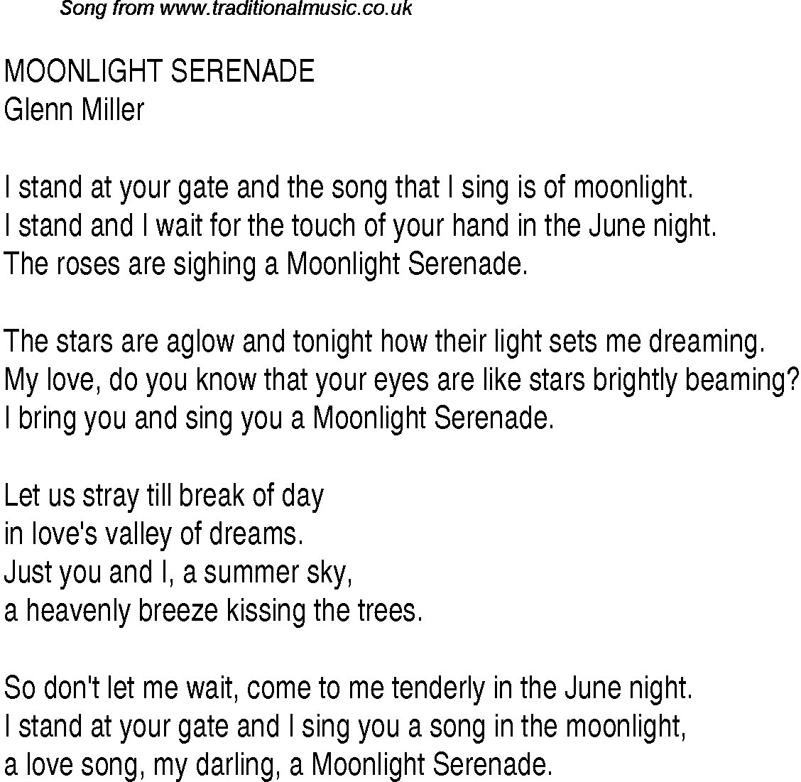 Music charts top songs 1939 - lyrics for Moonlight Serenade