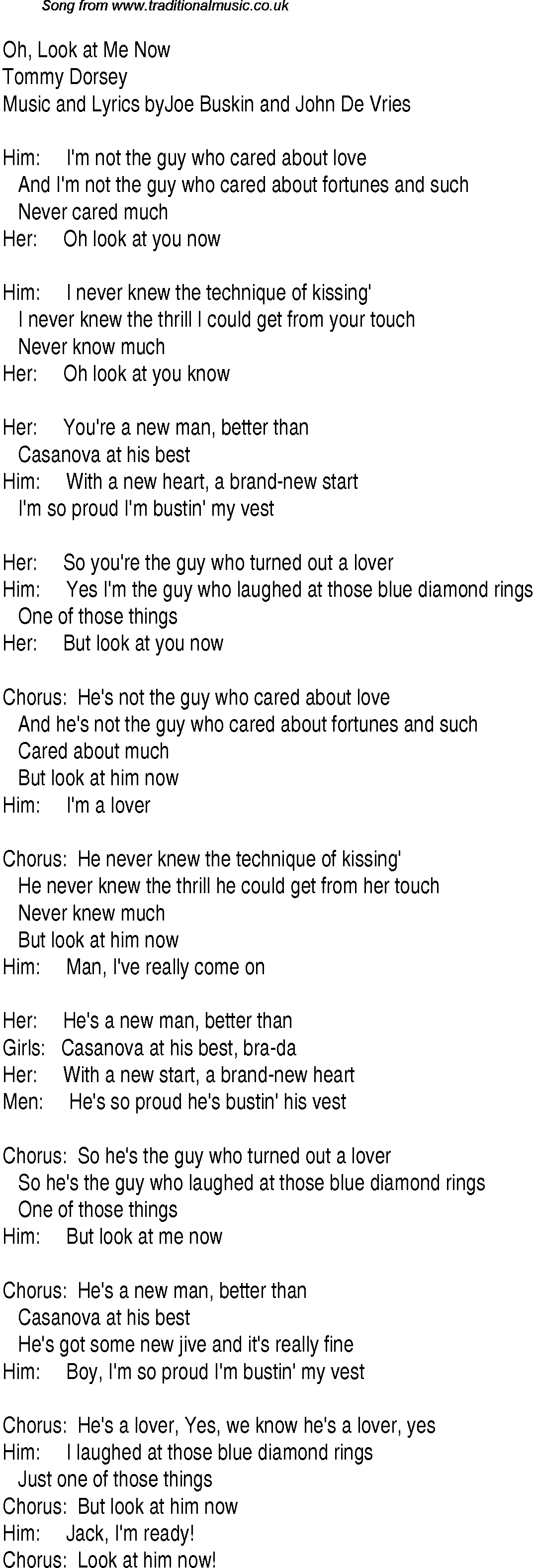 Music charts top songs 1941 - lyrics for Oh Look At Me Nowtd
