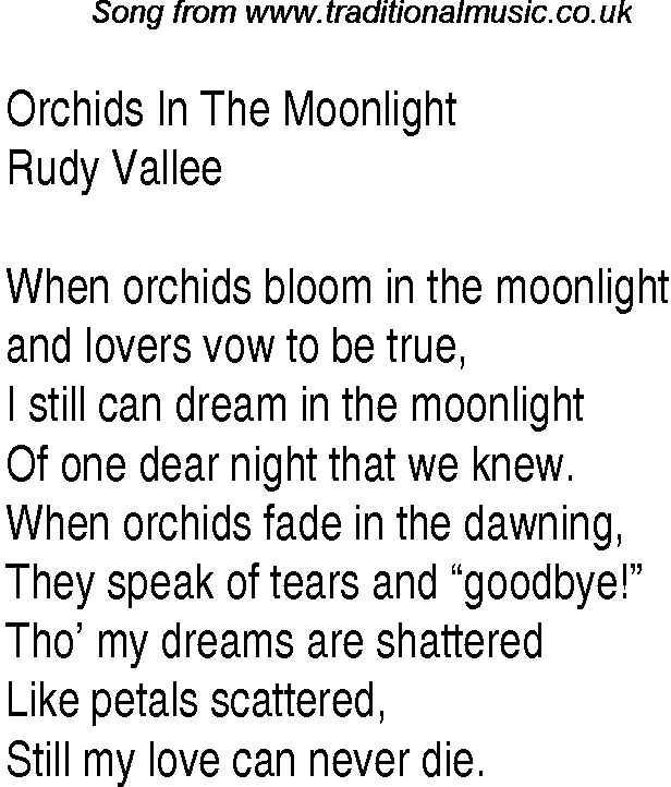 Music charts top songs 1934 - lyrics for Orchids In The Moonlight