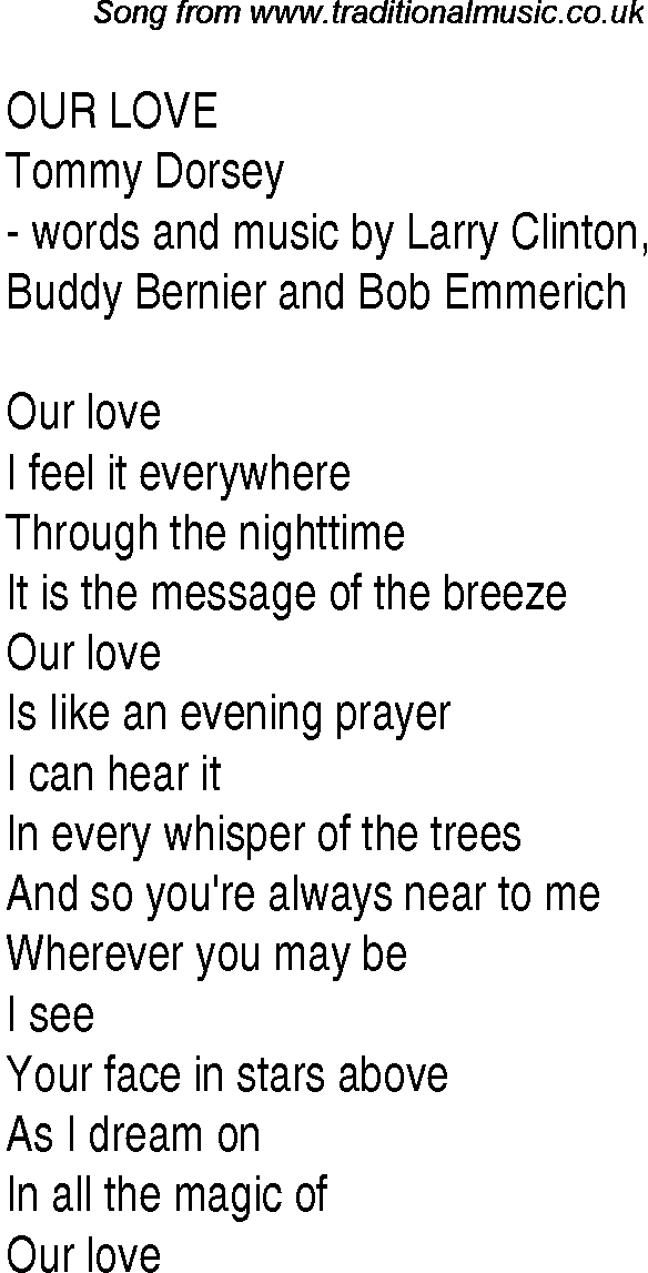 Music charts top songs 1939 - lyrics for Our Love