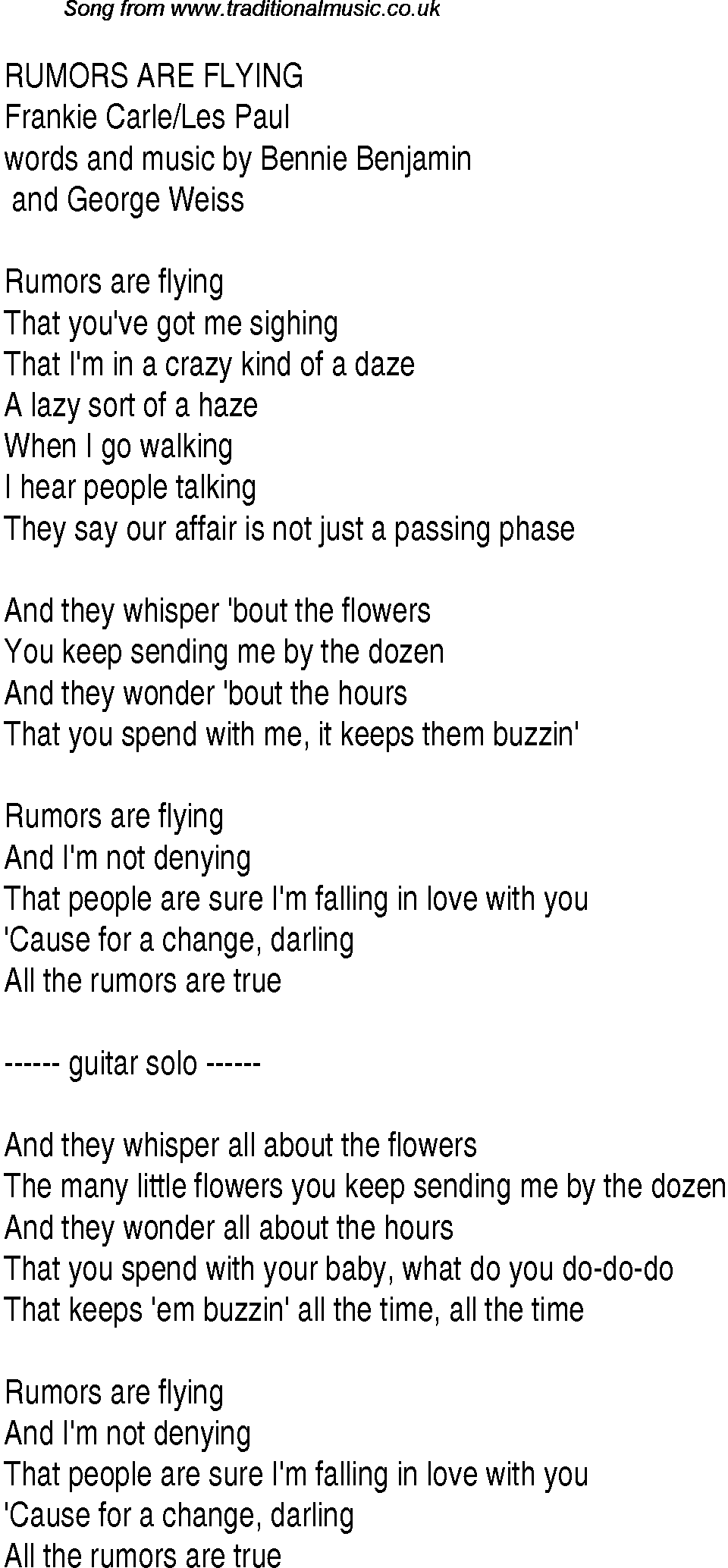Music charts top songs 1946 - lyrics for Rumors Are Flying