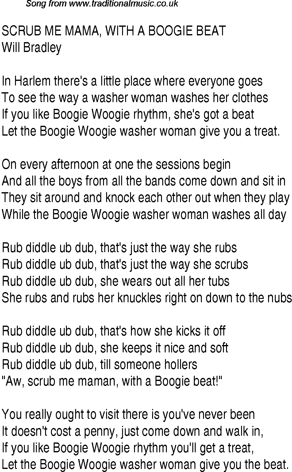 Music charts top songs 1941 - lyrics for Scrub Me Mama