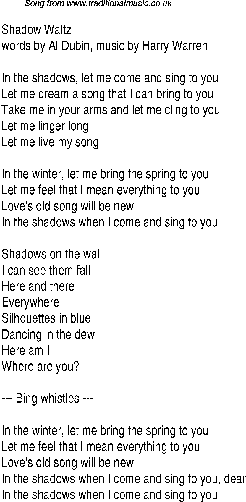 Music charts top songs 1933 - lyrics for Shadow Waltz
