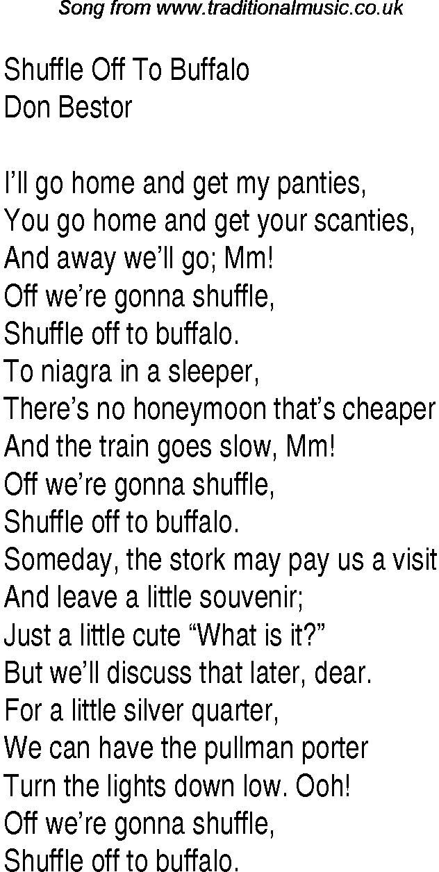 Music charts top songs 1933 - lyrics for Shuffle Off To Buffalo