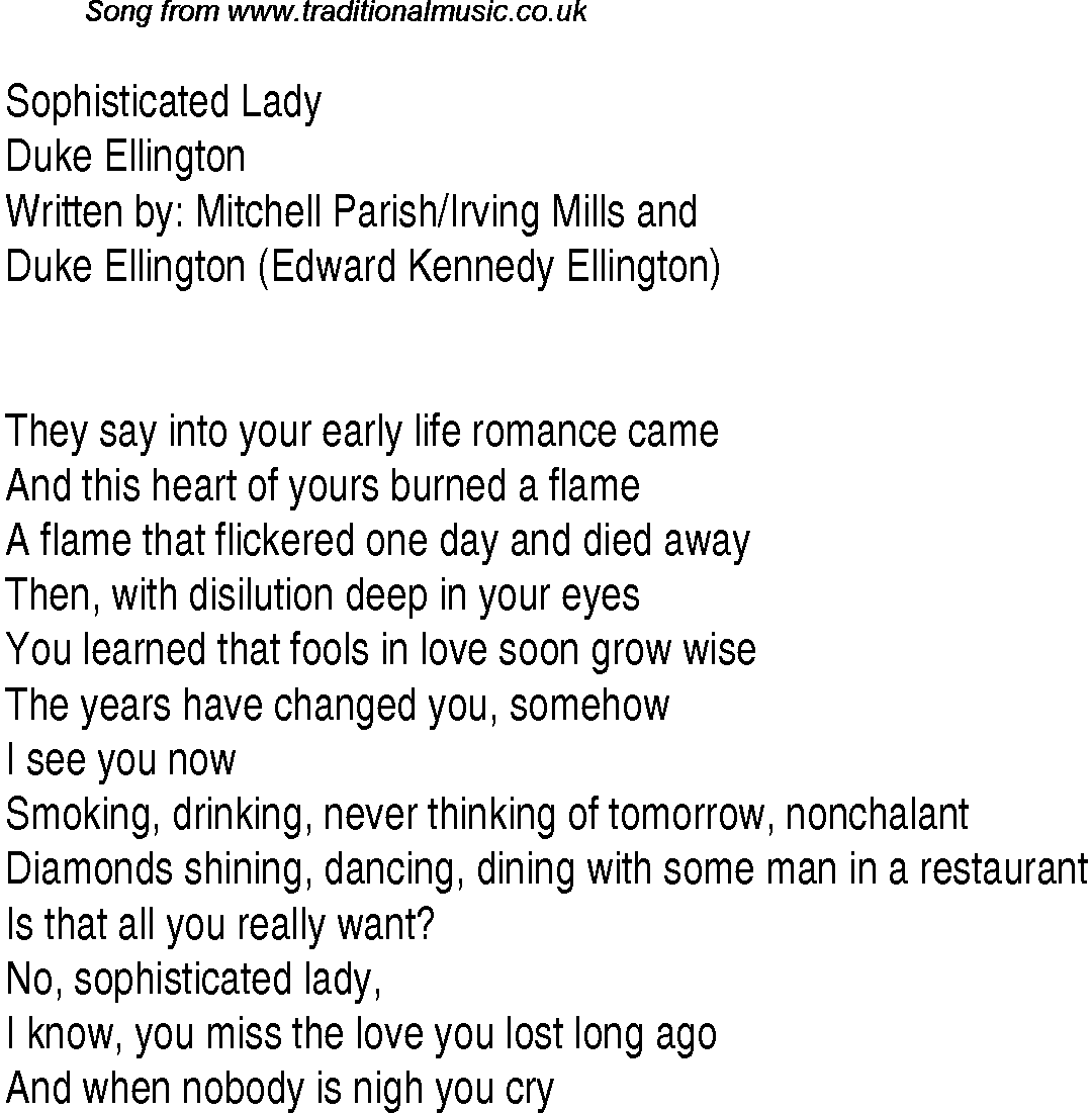 Music charts top songs 1933 - lyrics for Sophisticated Ladyde