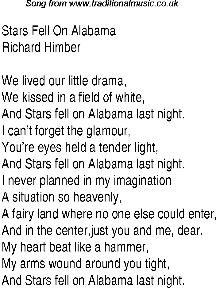 Music charts top songs 1934 - lyrics for Stars Fell On Alabamarh