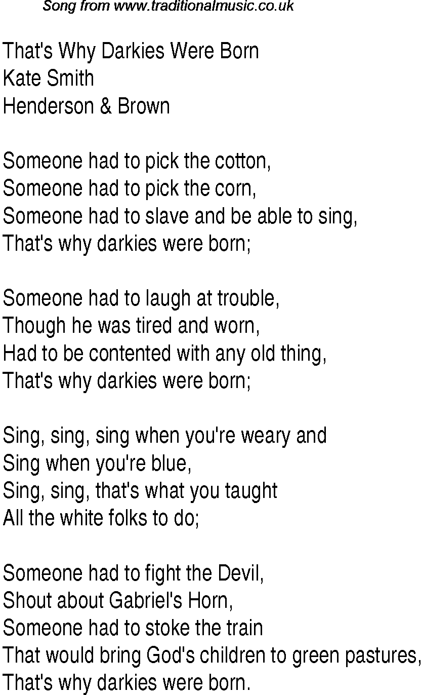Music charts top songs 1931 - lyrics for Thats Why Darkies Were Born
