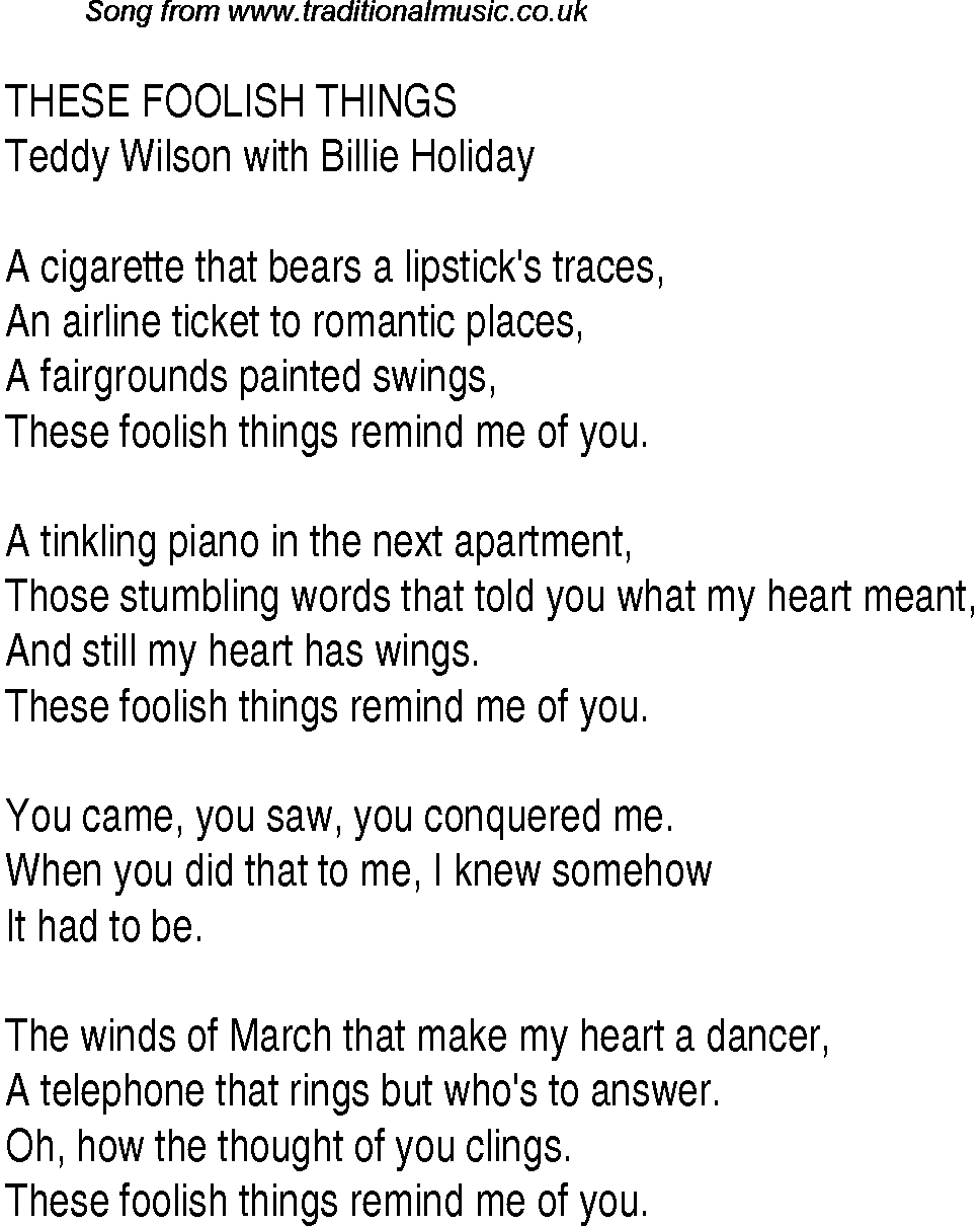 Music charts top songs 1936 - lyrics for These Foolish Thingstw