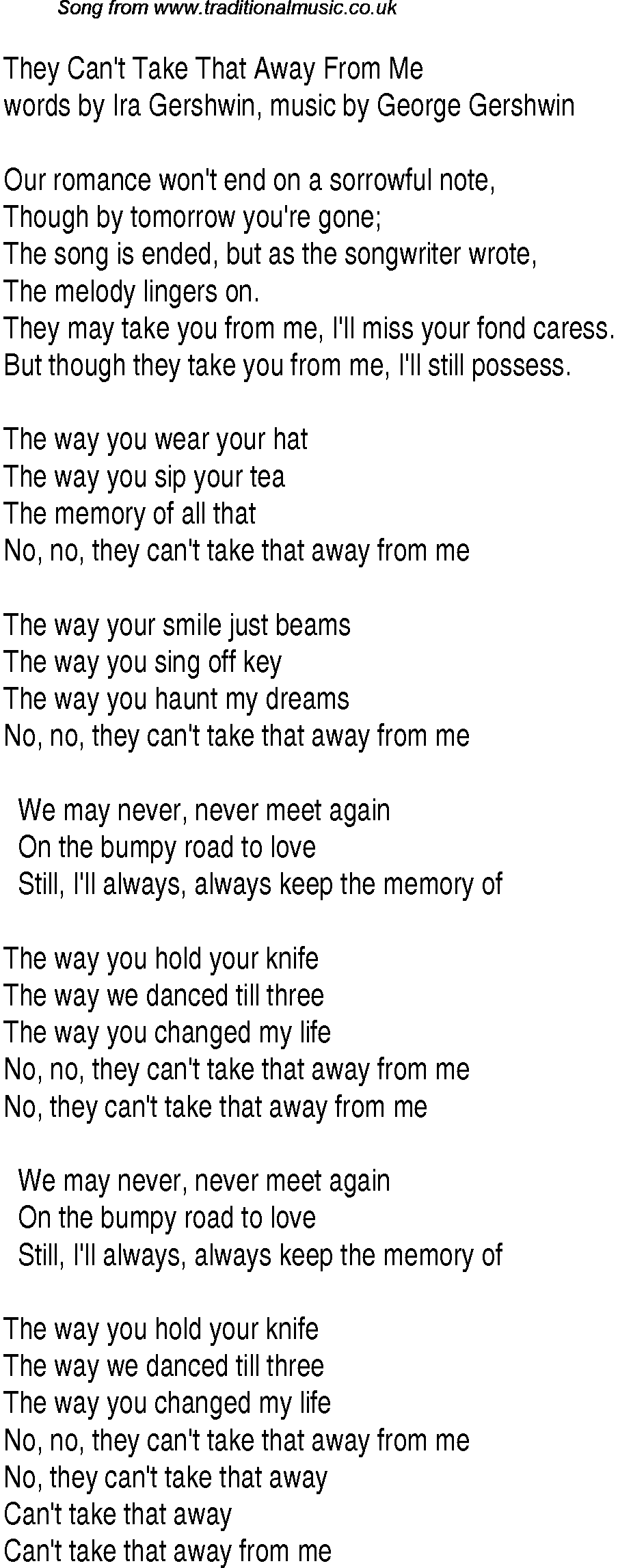 Music charts top songs 1937 - lyrics for They Cant Take That Away From Me