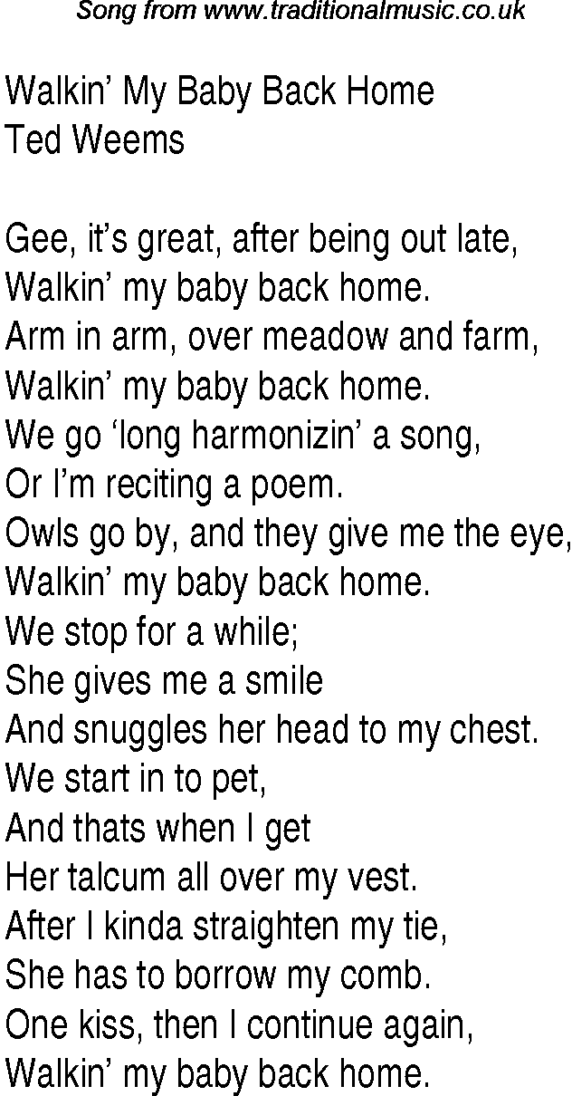 Music charts top songs 1931 - lyrics for Walkin My Baby Back Hometw