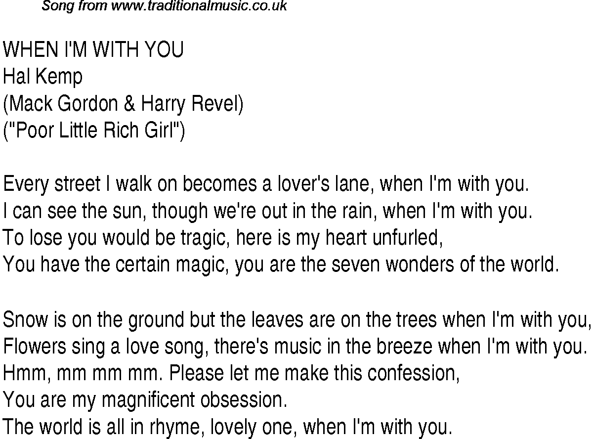 Music charts top songs 1936 - lyrics for When Im With You1