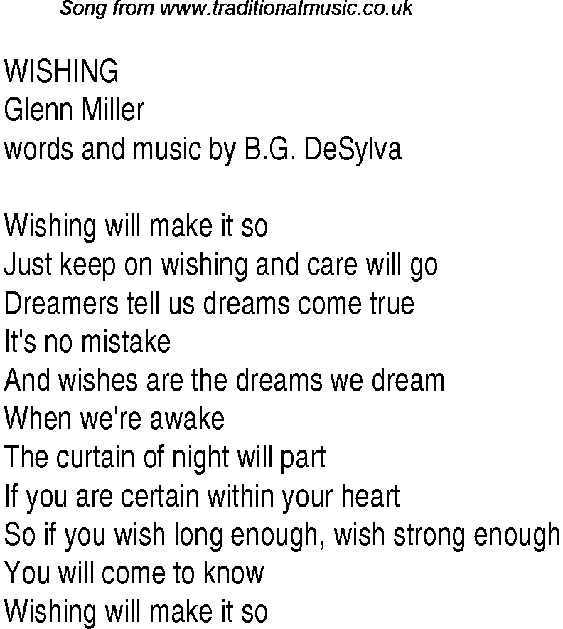 Music charts top songs 1939 - lyrics for Wishing