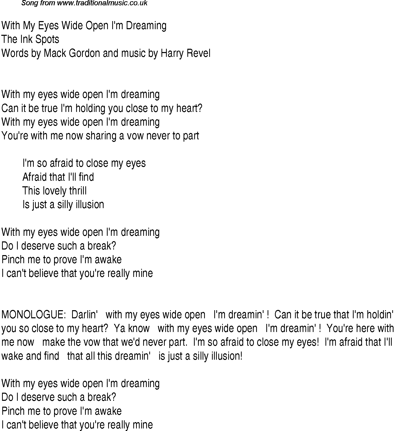 Music charts top songs 1948 - lyrics for With My Eyes Wide Open Im Dreaming