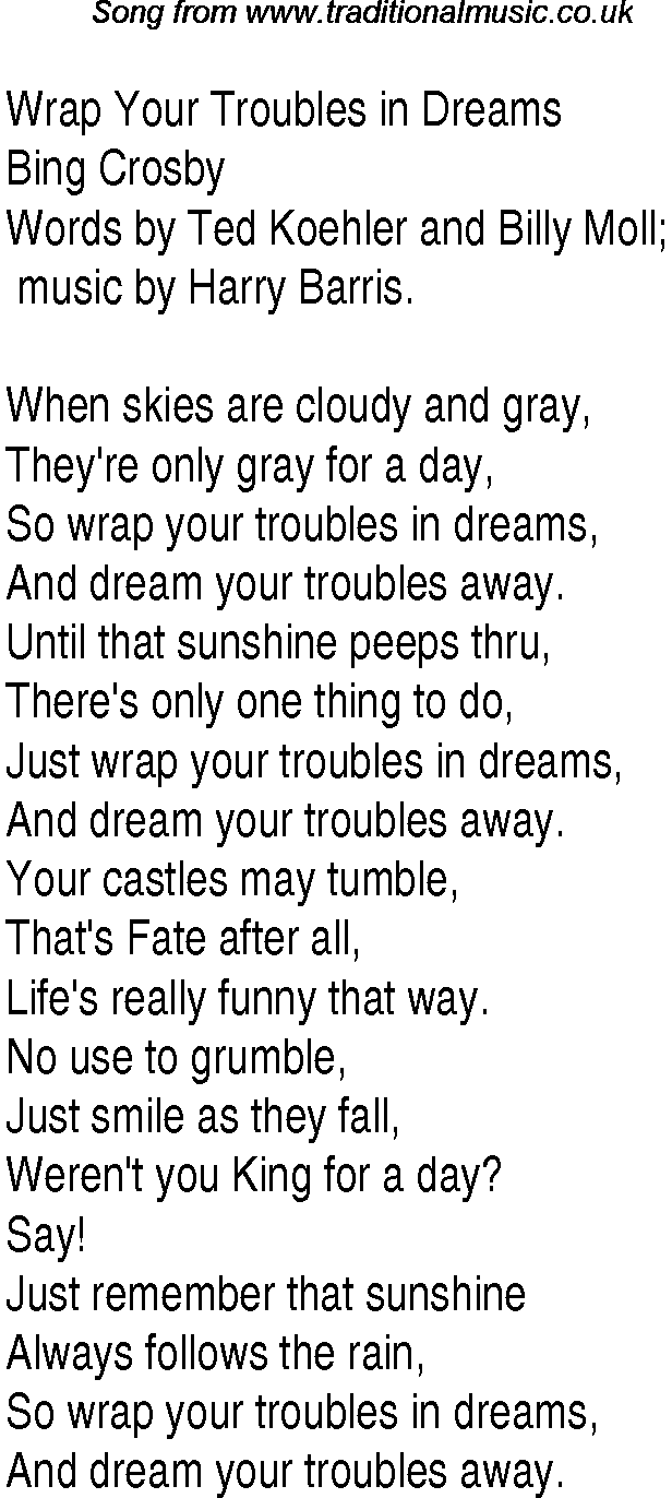 Music charts top songs 1931 - lyrics for Wrap Your Troubles In Dreams