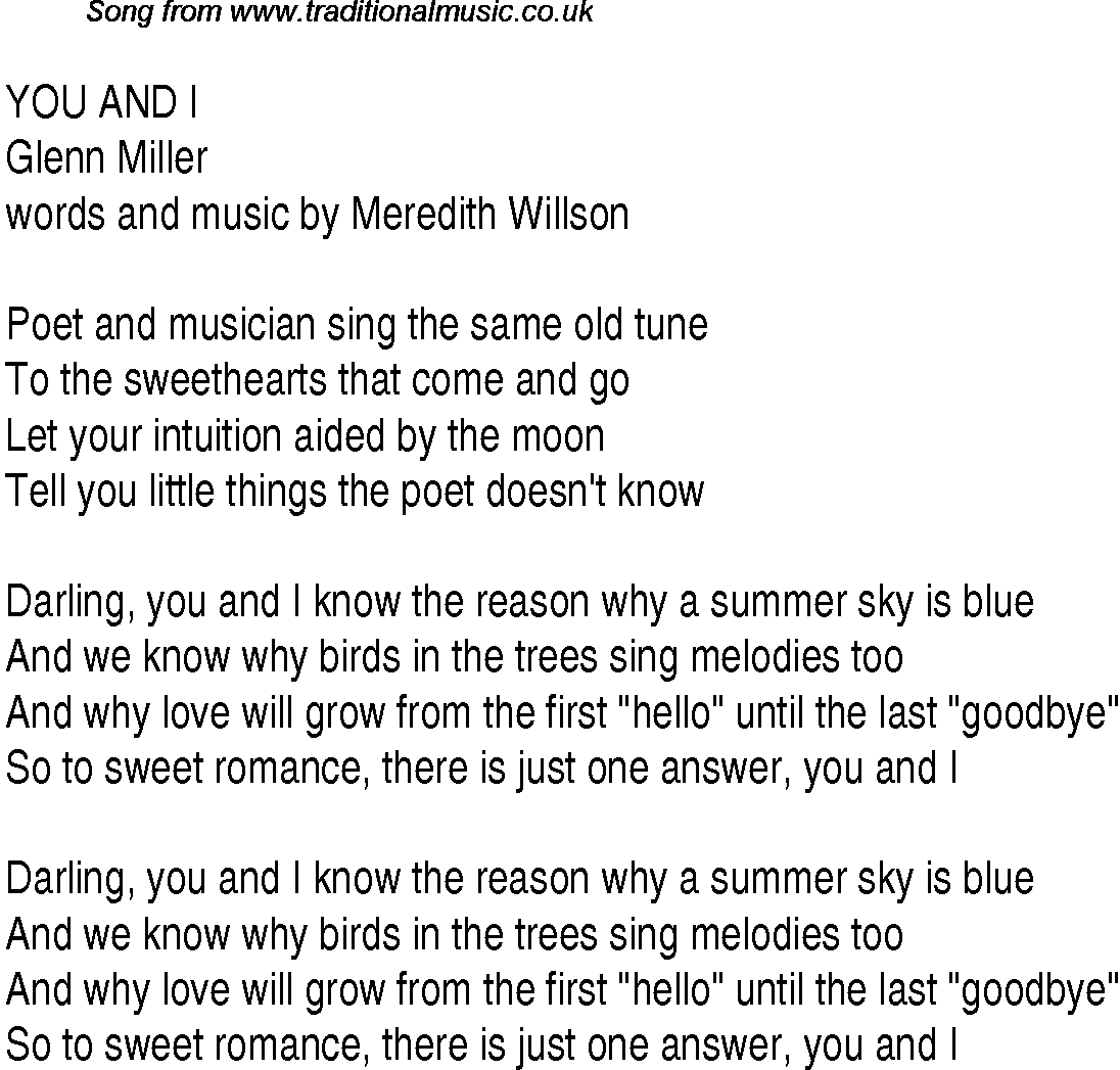 Music charts top songs 1941 - lyrics for You And I