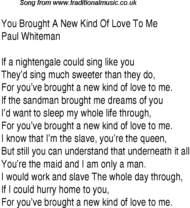 Music charts top songs 1930 - lyrics for You Brought A New Kind Of Love To Me