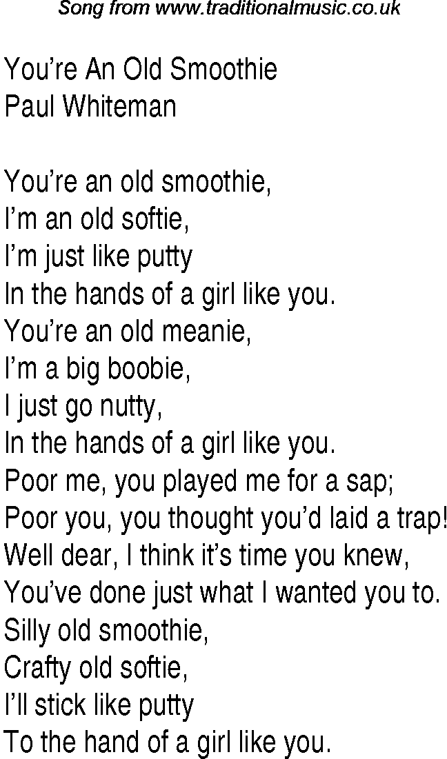 Music charts top songs 1933 - lyrics for Youre An Old Smoothie